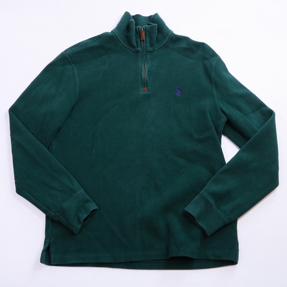 Polo Ralph Lauren Quarter Zip Pullover Men Size S Green Cotton Purple Pony Logo